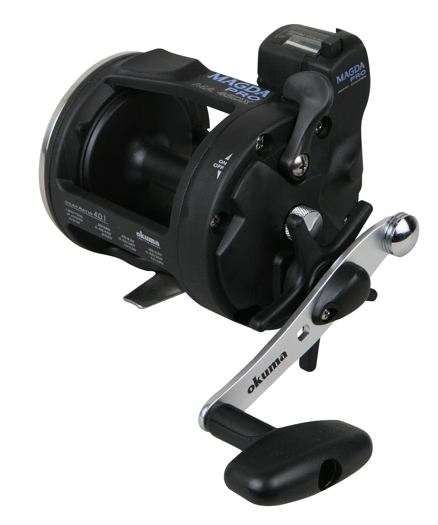 Okuma Magda Pro Line Counter Levelwind Trolling Reel, Small, Black/Silver, MA-20DX