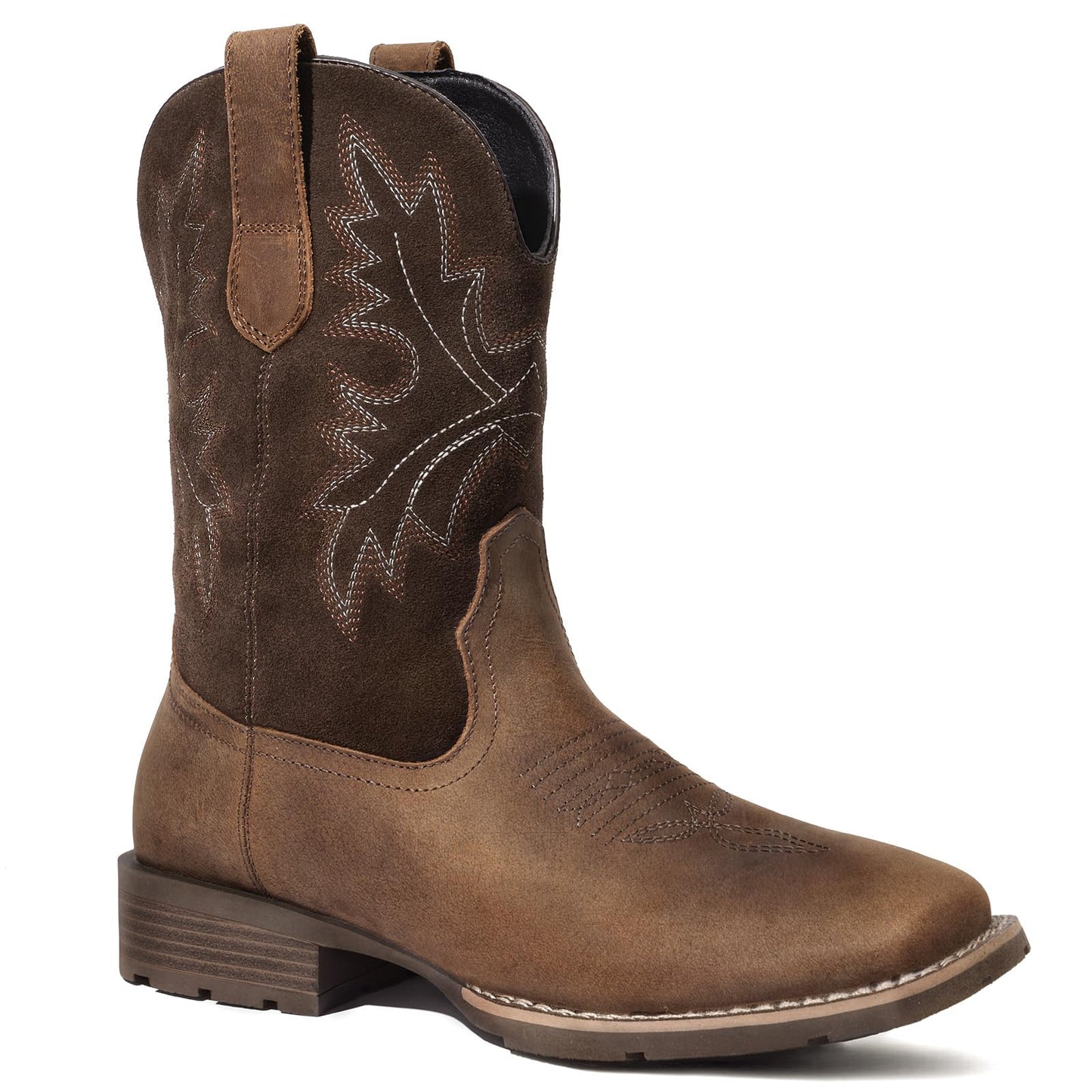 Lumeheel Cowboy Boots for Men - Western Men's Boots with Classic Embroidered, Slip on Square Toe Boots, Slip Resistant Country Boots Chunky Heel Ankle, Durable Short Boots for Spring Fall