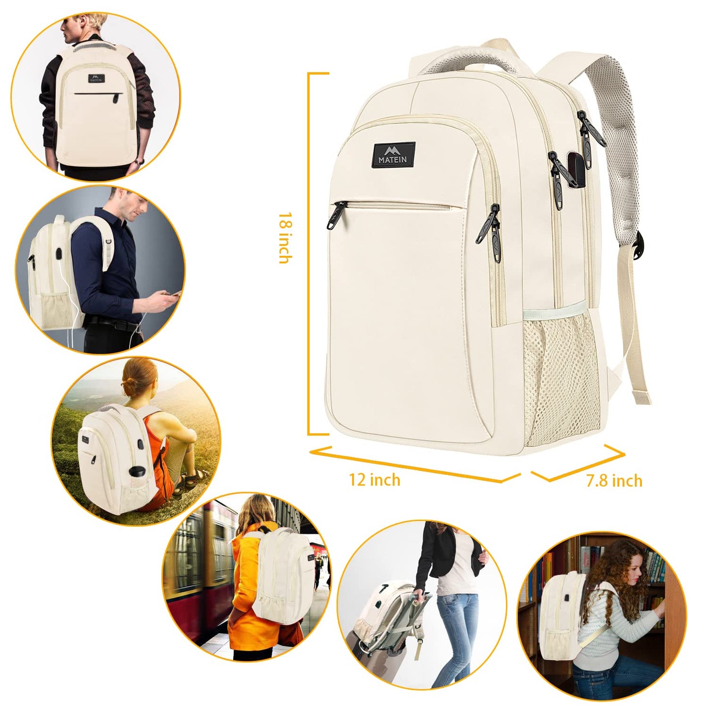 MATEIN Travel Laptop Backpack, Business Anti Theft Slim Sturdy Laptops Backpack with USB Charging Port, Water Resistant College School Computer Bag Gift for Men & Women Fits 15.6 Inch Notebook, Grey