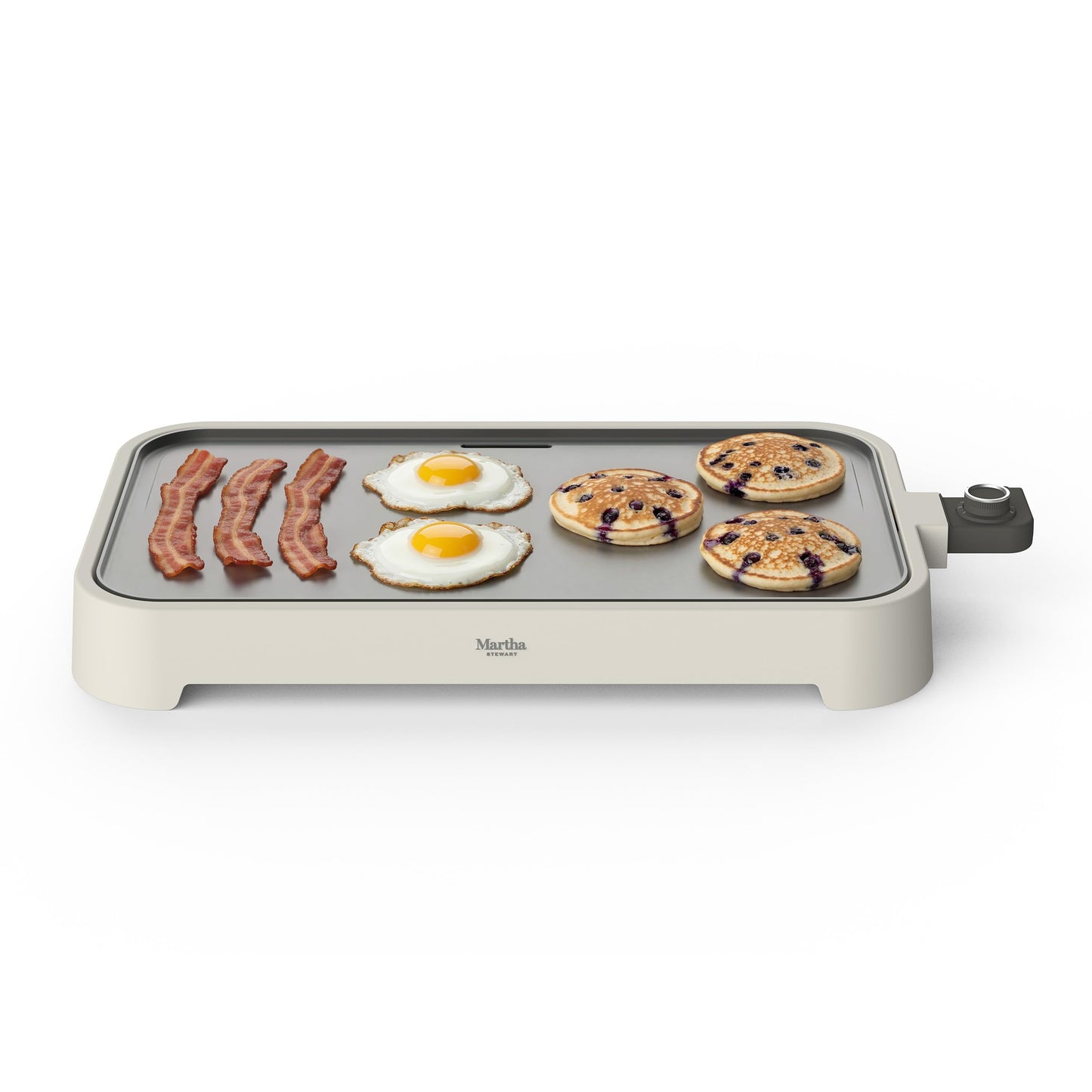 Martha Stewart 12” x 22” Electric Griddle, XL Ceramic Nonstick Flat Top Cooking Surface, Adjustable Temperature Dial, Drip Tray, Dishwasher Safe, 1500W Fast Even Heating, Pancakes & Eggs, Linen White