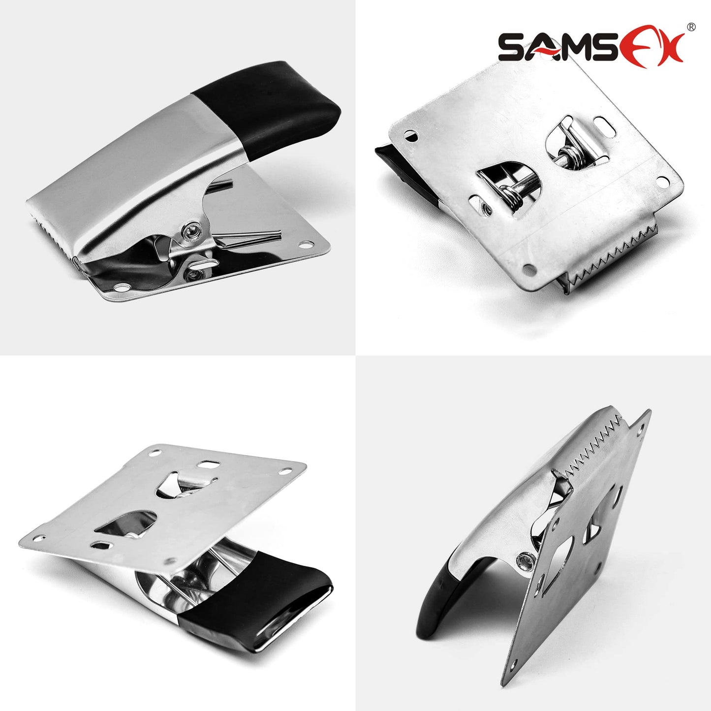 SAMSFX Fish Cleaning Board Tools Fillet Clamp w/Screws Deep-Jaw Fish Tail Clip Board for Scaling Table Bait (Fish Clamps with Black Grip)