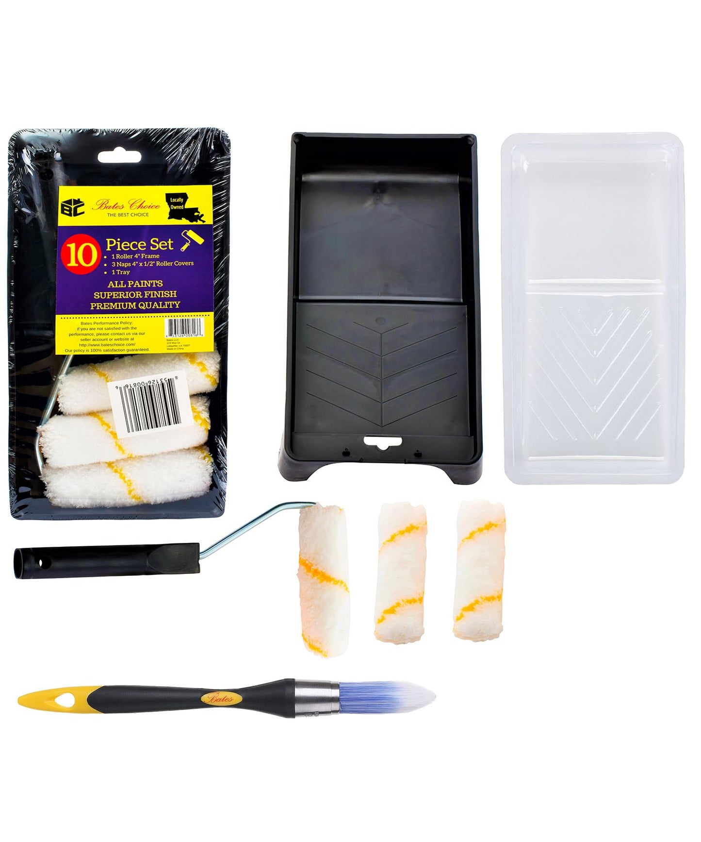 Bates Paint Roller - Paint Brush, Paint Tray, Roller Paint Brush, 11 Piece Home Painting Supplies, Foam Brush, House Painting Tray, Painting Tools, Roller and Paint Brushes, Interior Paint Brushes