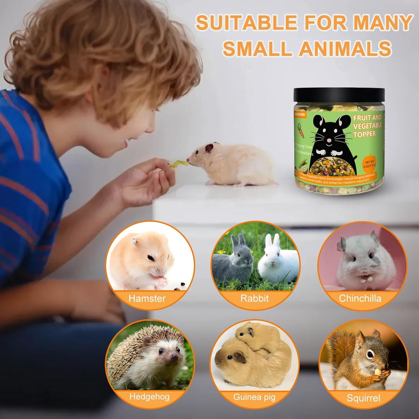 Natural Fruit & Veggie Mix - 6oz Freeze-Dried Treats for Hamsters, Guinea Pigs, Chinchillas - Supports Healthy Digestion and Teeth,Daily Snack