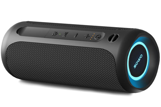 Wireless Portable Speaker,IPX7 Waterproof Bluetooth Speaker, 25W Loud Stereo Sound, Bassboom Technology, TWS Pairing, Built-in Mic, 16H Playtime with Lights for Home Outdoor - Black