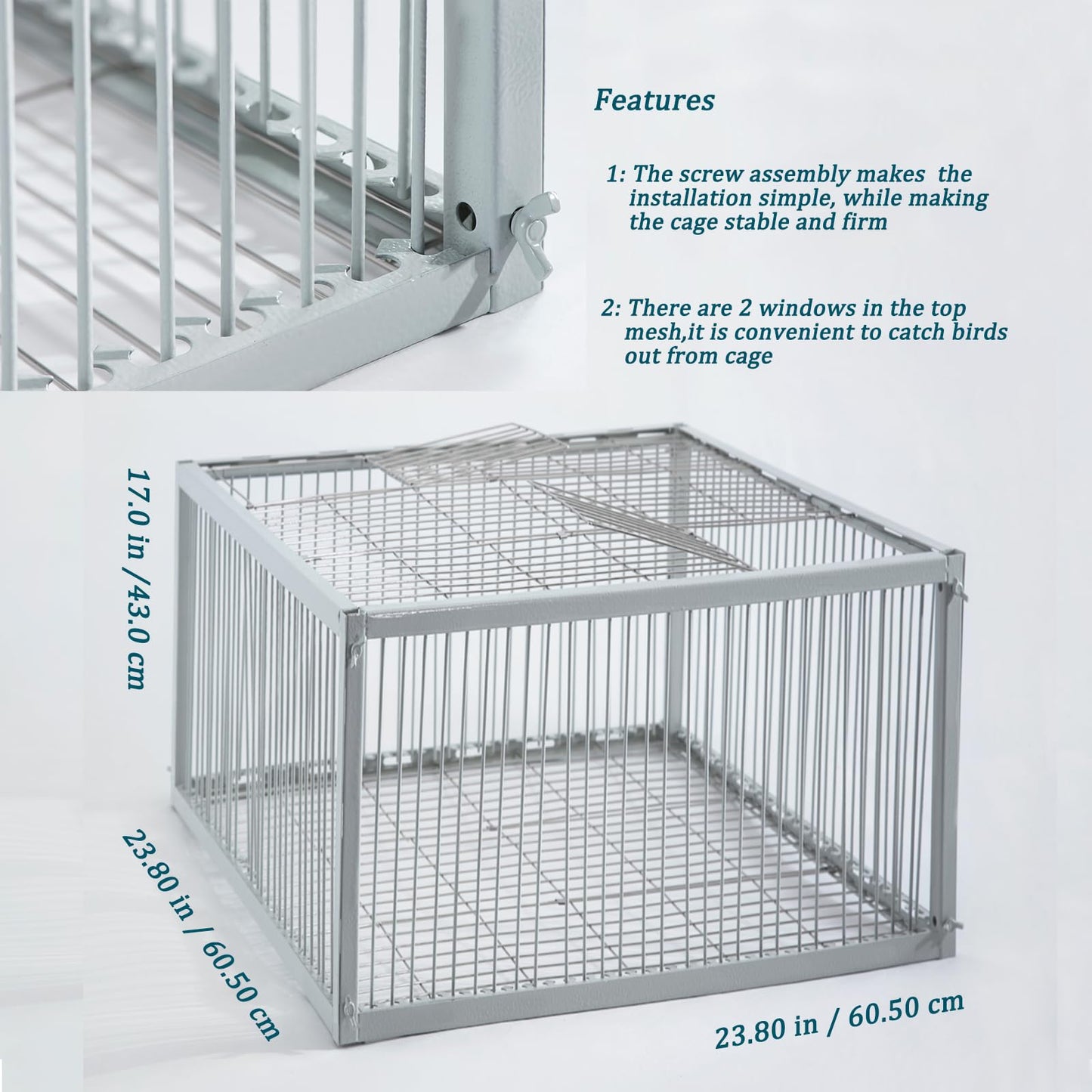 Pigeon Trap with Escape-Proof Design,Birds Trap with One-Way Entry,Chicken and Bird Trap Cage for Pigeon,Portable & Easy Assembly,Unharmful Made of High-Strength Iron with Anti-Rust Paint