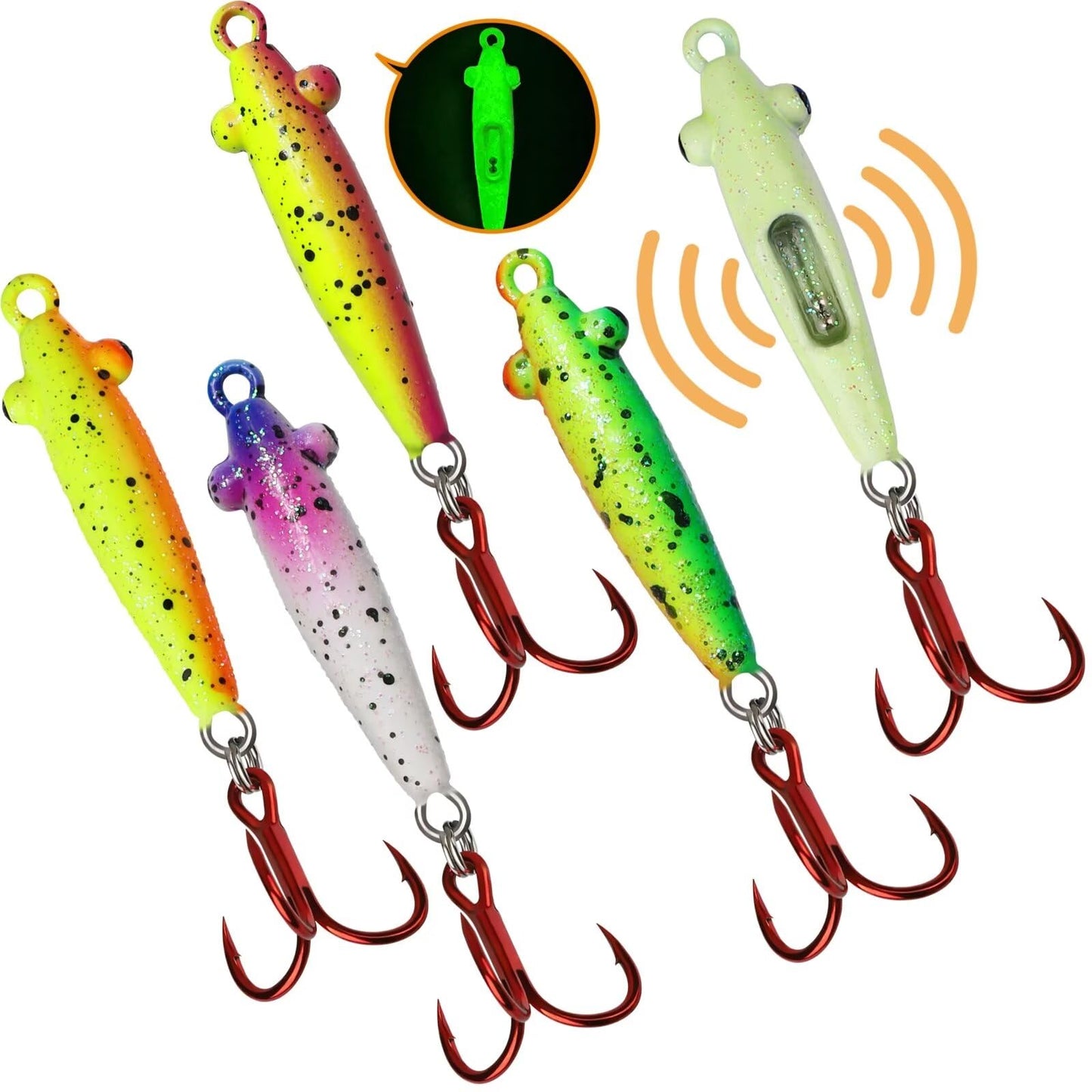 Dovesun Ice Fishing Jigs Ice Fishing Lures Kit Rattling Glow Ice Fishing Spoons for Bass Crappie Panfish Mens Fishing Gifts 15PCS/4PCS/3PCS
