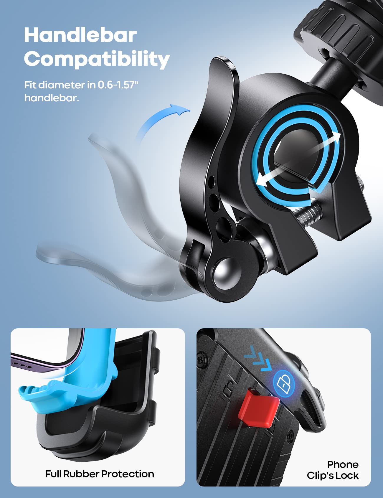 Lamicall Bike Phone Holder, Motorcycle Mount - Motorcycle Phone Holder, Handlebar Cell Phone Clamp, Scooter Phone Clip for iPhone 16 Pro Max/Plus, 15 Pro Max, S10, S20, More 4.7" to 6.8" Smartphones