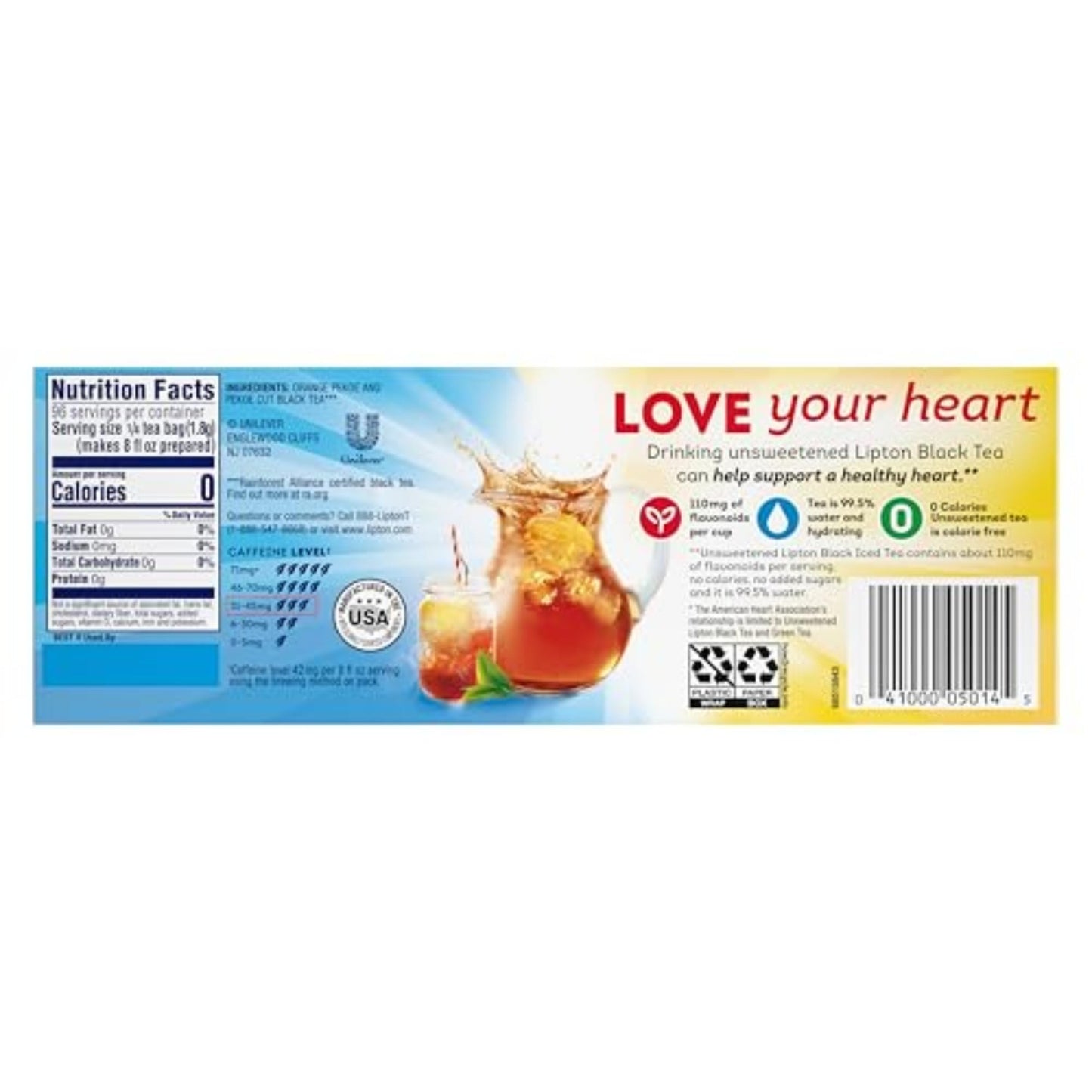 Lipton Unsweetened Iced Tea Bags, Family Size Zero Calories, 144 Total Tea Bags (24ct - Pack of 6)