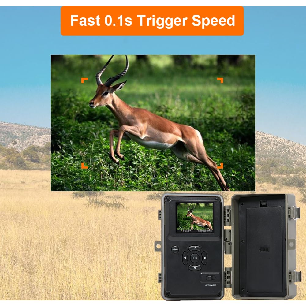 GardePro A3S Trail Camera (Non-Cellular, Non-WiFi), 64MP Photo & 1296P HD Video, 0.1s Trigger, 100ft No-Glow Night Vision, Motion Activated Wildlife Camera
