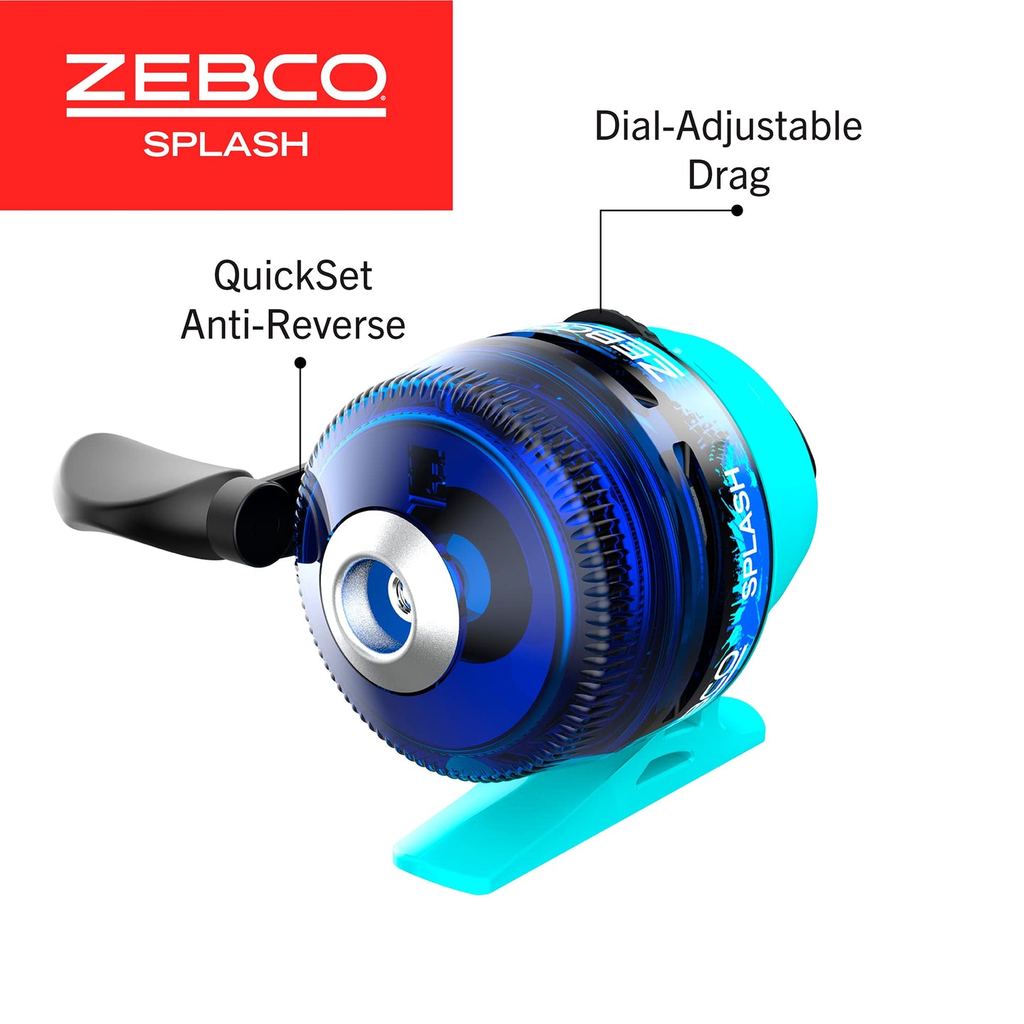 Zebco Kids Splash Jr. Spincast Reel and Fishing Rod Combo, 4-Foot 2-Piece Fishing Pole, Size 20 Reel, Right-Hand Retrieve, Pre-Spooled with 6-Pound Cajun Line, Blue