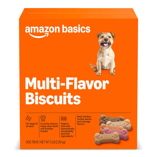 Amazon Basics Crunchy Dog Biscuits Multi Flavor Dog Treats 5 lb. Box