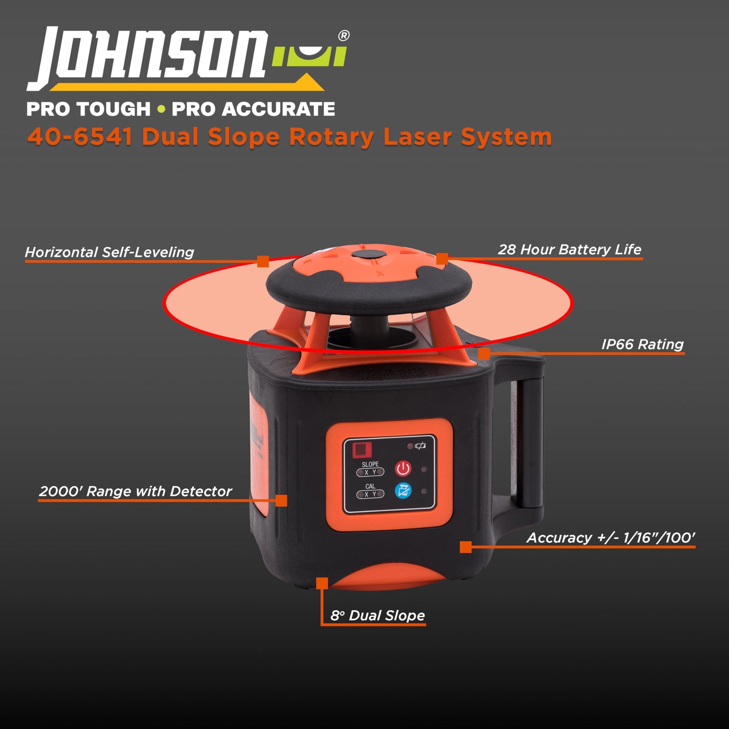 Johnson Level & Tool 99-028K Electronic Self-Leveling Dual Slope Horizontal/Vertical Rotary Laser System, Red, 1 Kit