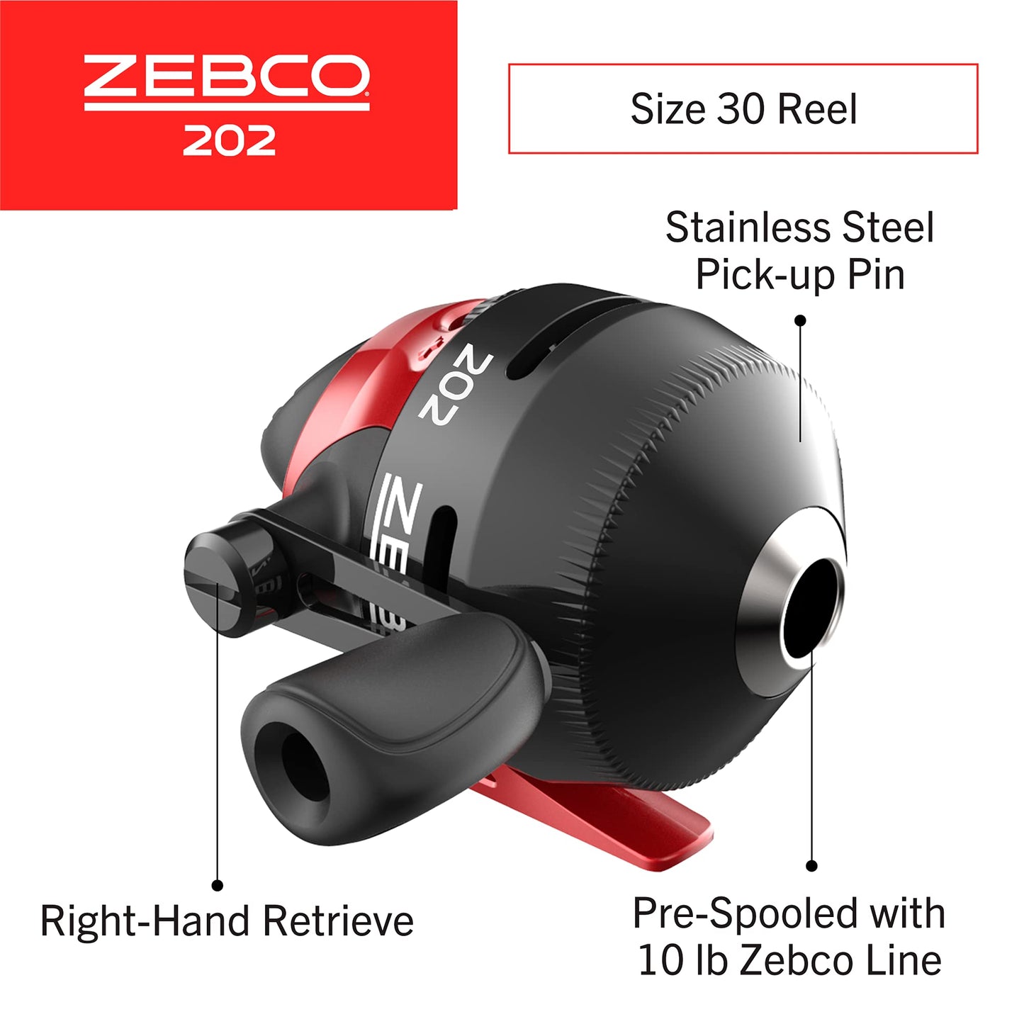 Zebco 202 Spincast Reel and Fishing Rod Combo, 5-Foot 6-Inch 2-Piece Fishing Pole, Size 30 Reel, Right-Hand Retrieve, Pre-Spooled with 10-Pound Cajun Line, Black/Red