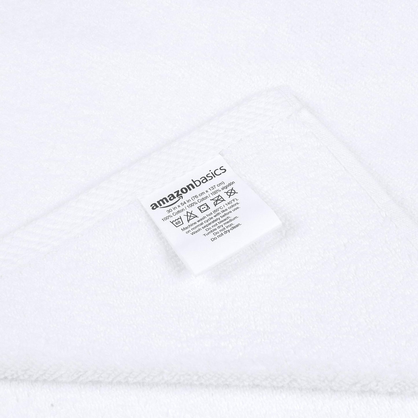 Amazon Basics 2-Piece Quick-Dry Oversize Bath Towel, 100% Cotton, 54" x 30", White