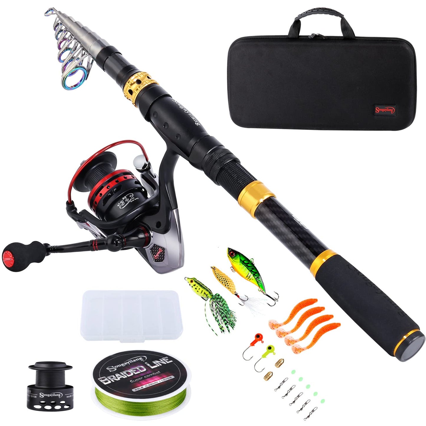 Sougayilang Fishing Rod Reel Combo with Telescopic Fishing Pole Spinning Reel Carrier Bag