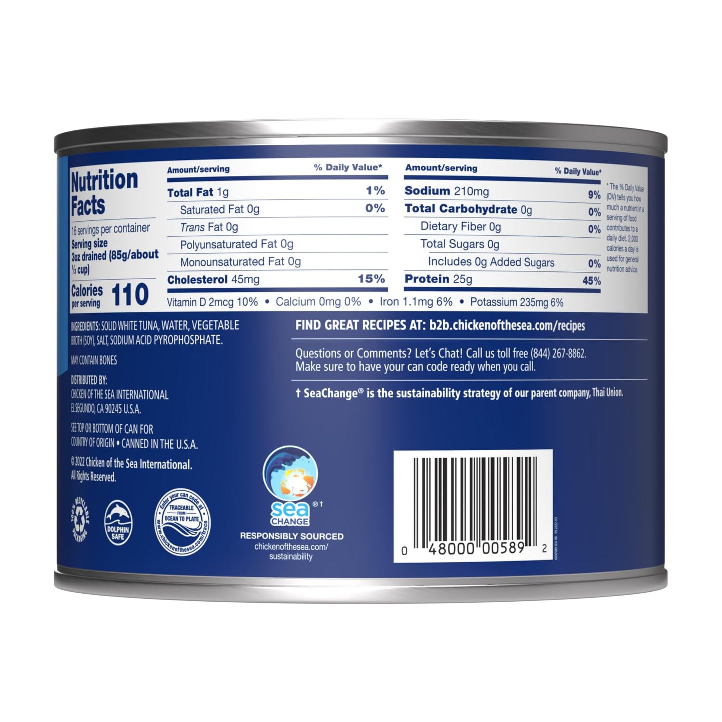 Chicken of the Sea Chunk White Albacore Tuna in Water, Wild Caught Canned Tuna, 12 oz. Can (Pack of 12)