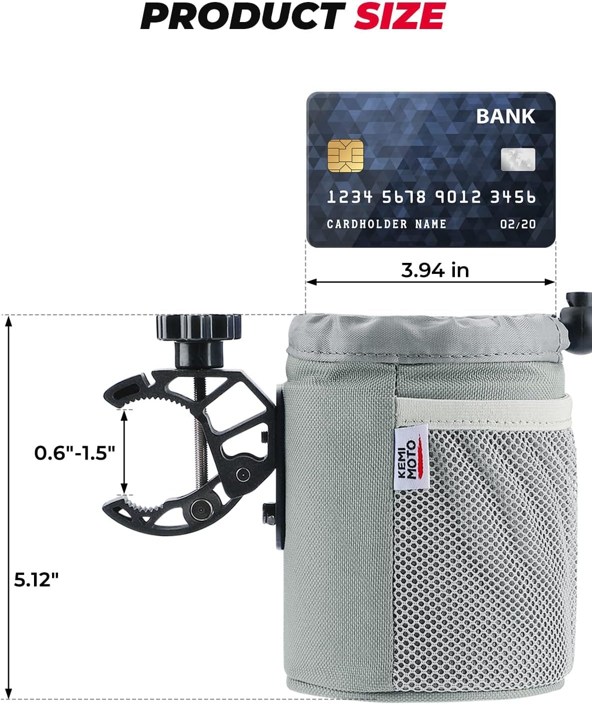KEMIMOTO Motorcycle Cup Holder, Oxford Fabric Motorcycle Drink Holder with 0.6"-1.5" Alligator Clamp, Universal Water Bottle Cup Accessories for Bike, ATV/UTV, Scooter, Boat, Walker