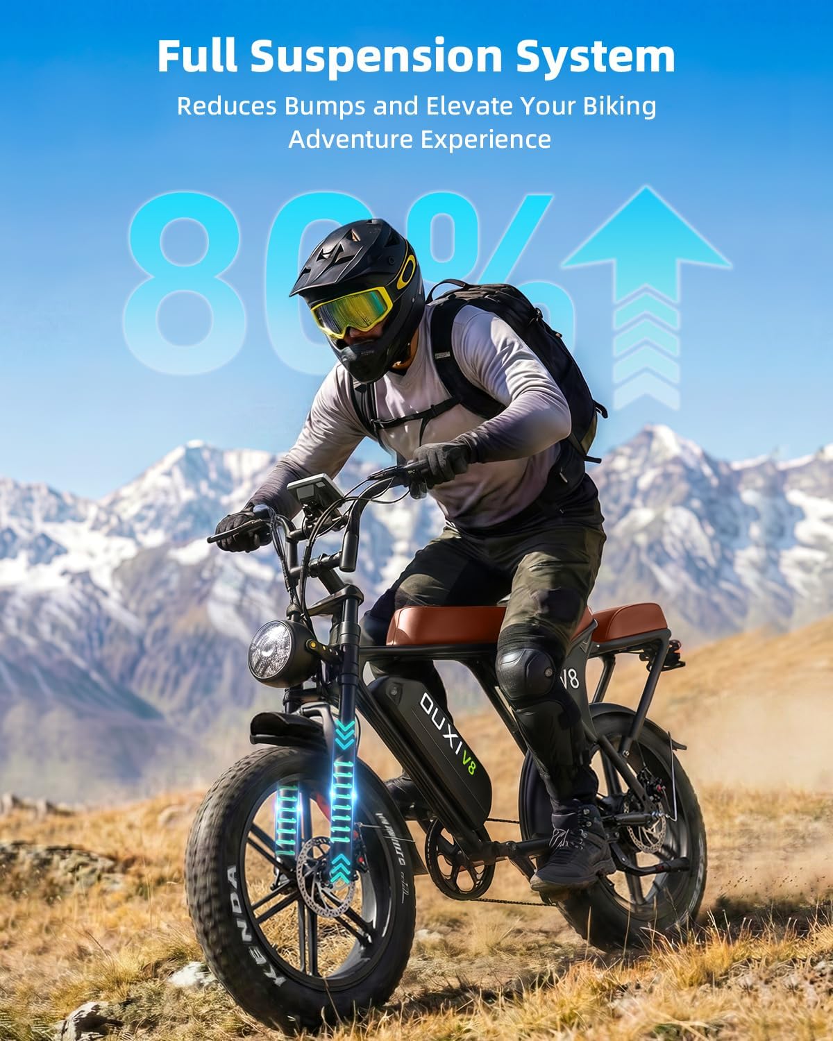 OUXI V8 Series Electric Bike for Adults, Ebike Peak 500W/1000W, 20/31 MPH, 10.4/15/30 AH Removable Battery, 16''/20" Fat Tire Electric Bike, 7-Speed Gear Electric Bicycles, Dual Disc Brakes