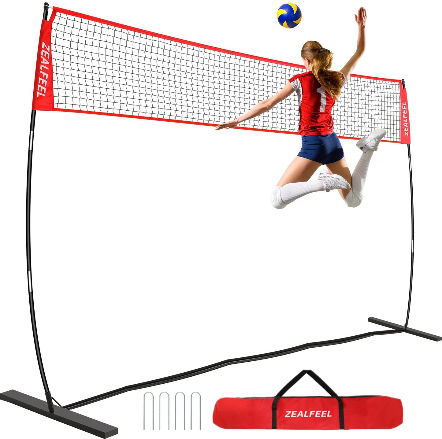 ZEALFEEL Volleyball Net, 12FT Volleyball Training Net Height Adjustable, Portable Freestanding Practice Net for Hitting or Serving Drills, Pop up Volley Ball Nets with Carry Bag for Backyard Outdoor