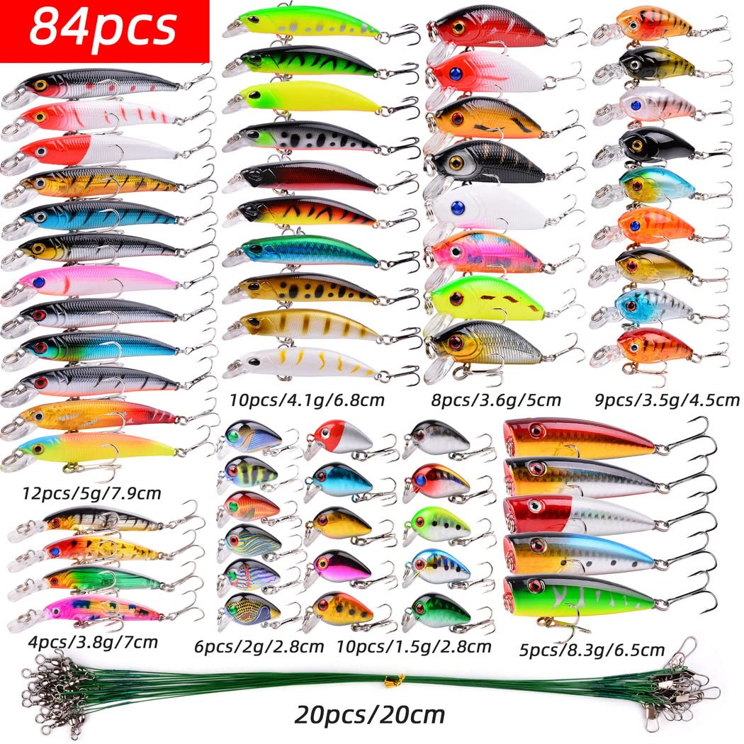 Fishing Lures Kit Mixed Including Minnow Popper Crank Baits with Hooks for Saltwater Freshwater Trout Bass Salmon Fishing