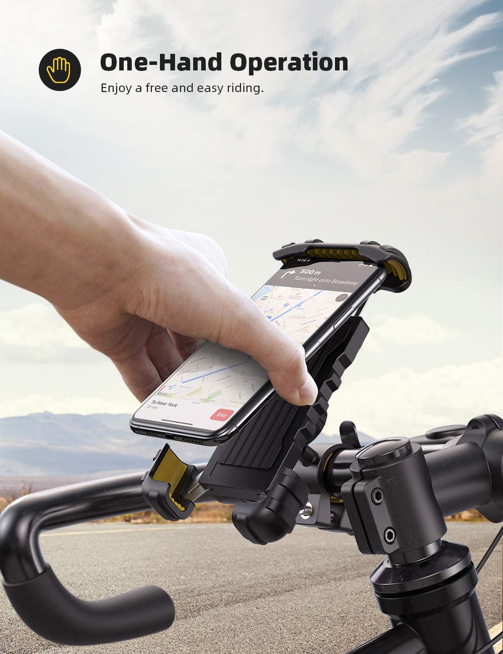 Lamicall Bike Phone Holder, Motorcycle Mount - Motorcycle Phone Holder, Handlebar Cell Phone Clamp, Scooter Phone Clip for iPhone 16 Pro Max/Plus, 15 Pro Max, S10, S20, More 4.7" to 6.8" Smartphones