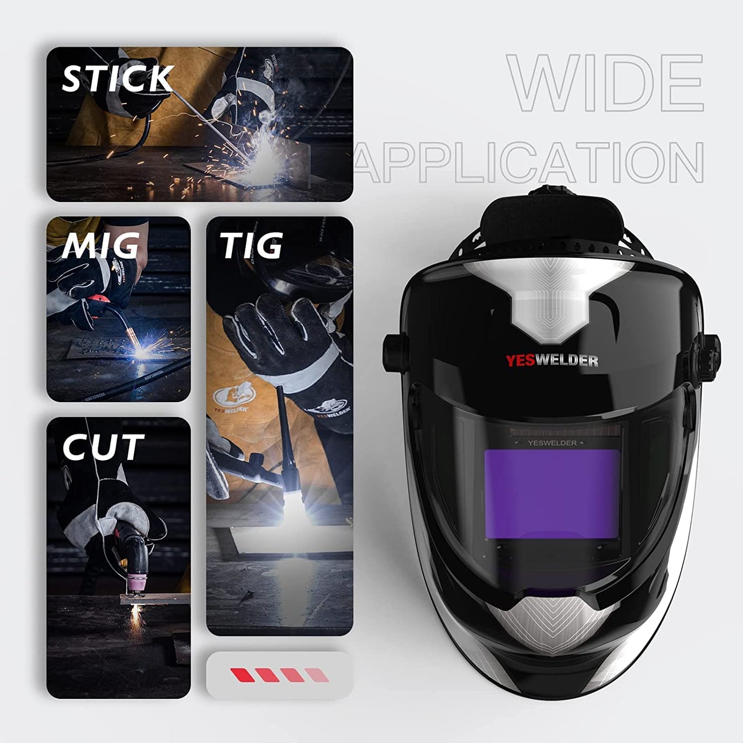 YESWELDER Large Viewing True Color Solar Powered Auto Darkening Welding Helmet with SIDE VIEW, 4 Arc Sensor Wide Shade 4/5-9/9-13 Welder Mask for TIG MIG ARC Grinding Plasma LYG-Q800D