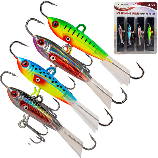 THKFISH Ice Fishing Jigs Ice Fishing Lures Ice Fishing Gear for Crappie, Panfish, Walleye, Bluegill Vertical Jigs Kit Ice Fishing Tackle 4PCS/8PCS 10g(0.35oz) 18g(0.63oz)