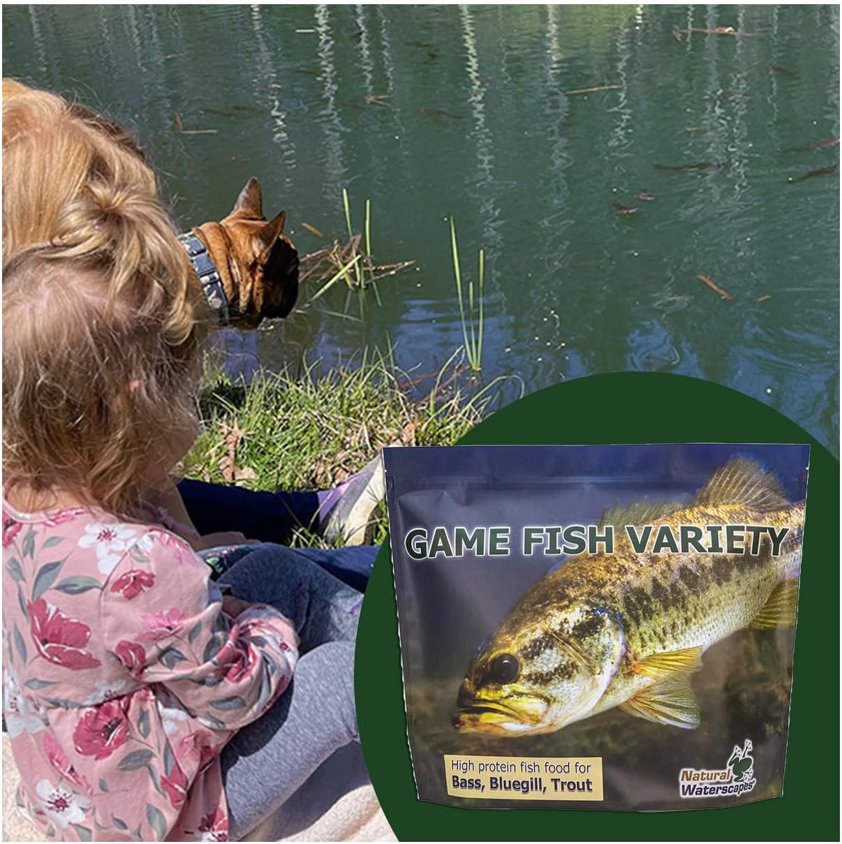 Natural Waterscapes Game Fish Food Variety | Pond and Lake Fish Food Pellets | 7 lb Resealable Bag | Feed to Bass, Bluegill, Trout | Floating Pellets