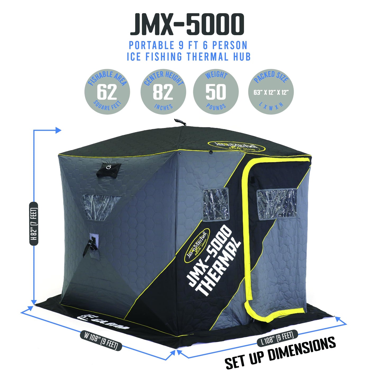 CLAM Portable Fishing Angler Thermal Hub Shelter Tent with Anchor Straps, Carrying Bag