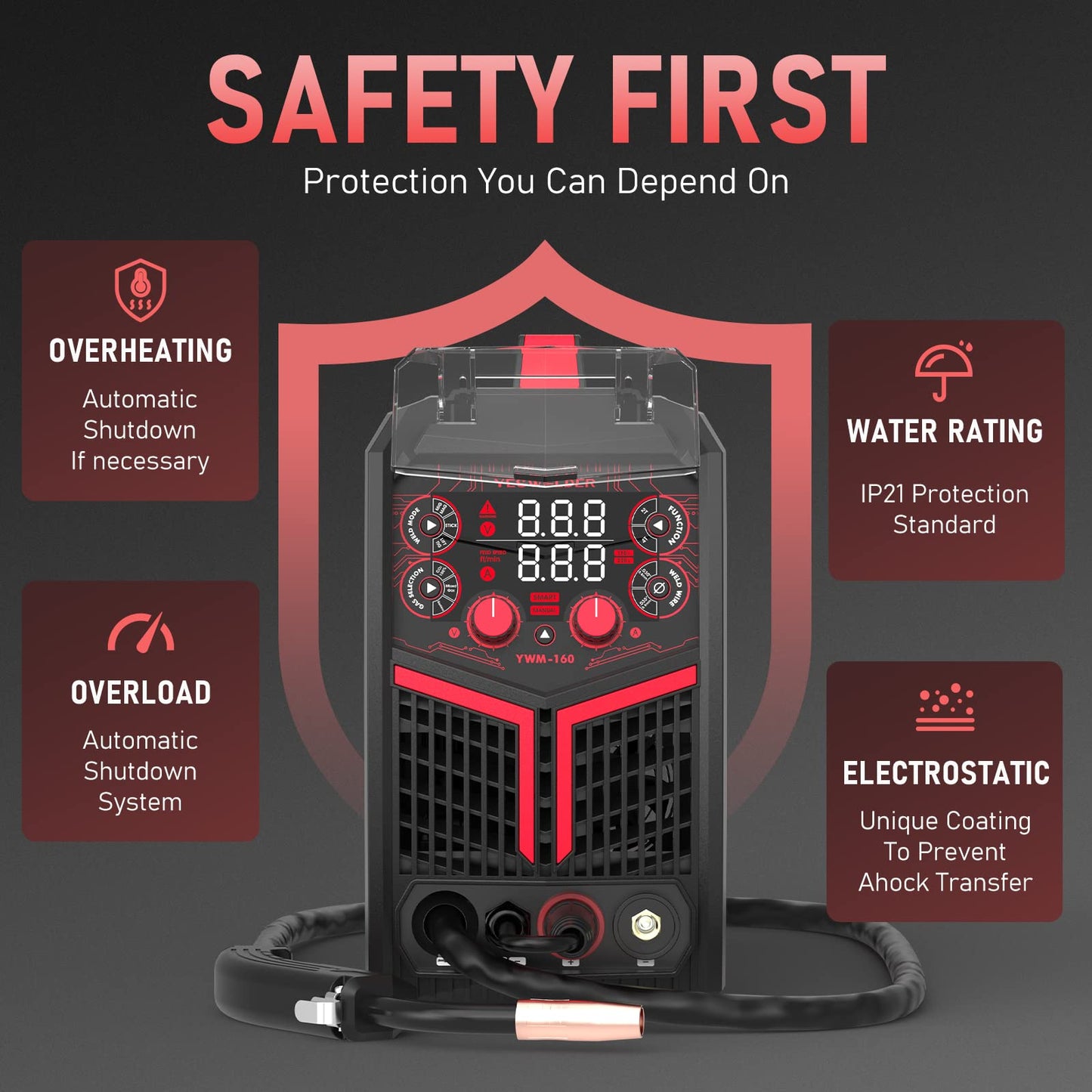 YESWELDER 135Amp MIG Welder,110V Flux Core Welder Flux Core MIG/Lift TIG/Stick 3-in-1 Large LED Digital Display Welding Machine IGBT Inverter Welder FLUX-135PRO
