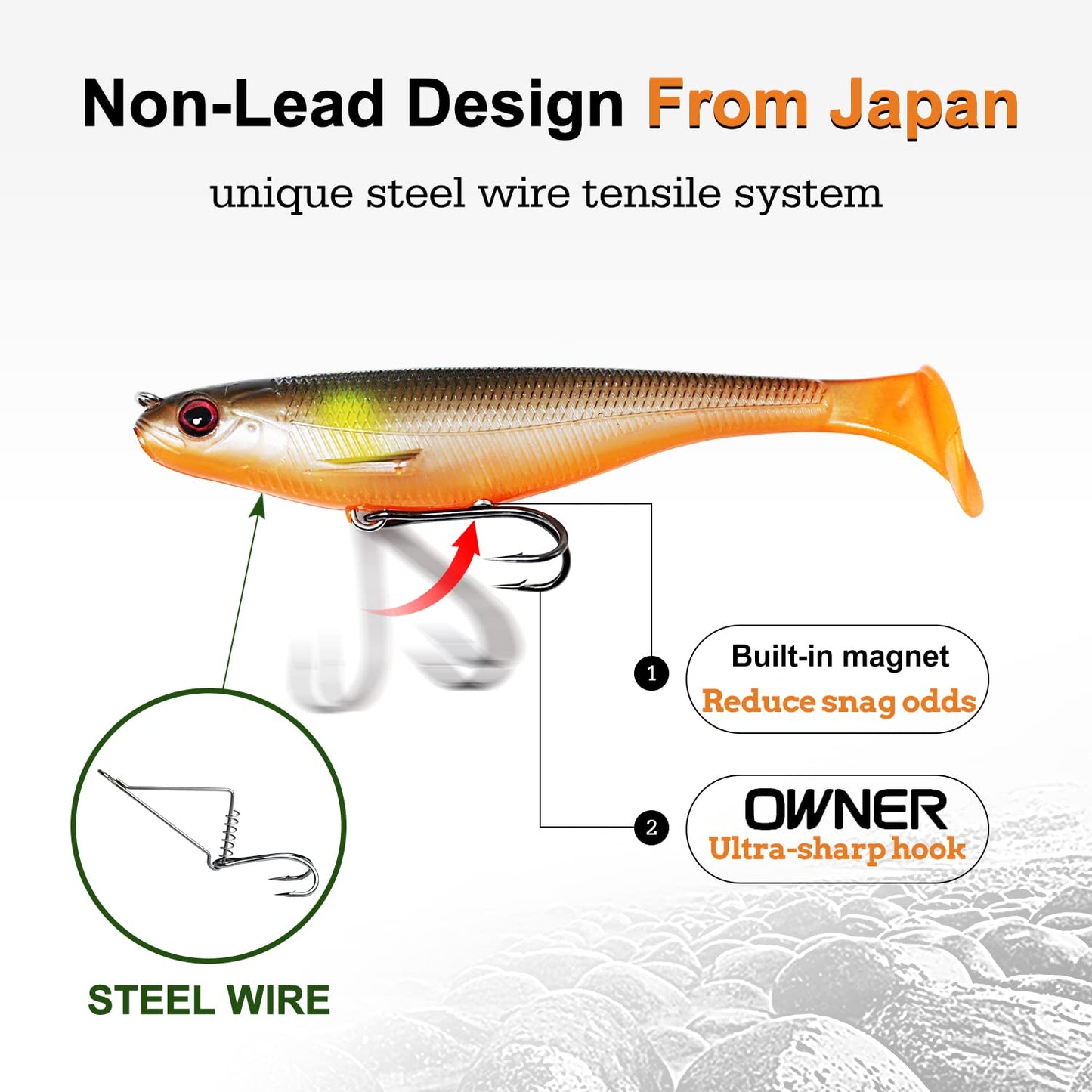 TRUSCEND Easy Catch Pre-Rigged Soft Lures, Vibrating Swim Action, Trembly Sinking Move, Amazing Soft Swimbait for Family Fishing, Well-Made Fishing Lures for Bass Trout Crappie Walleye Pike Redfish