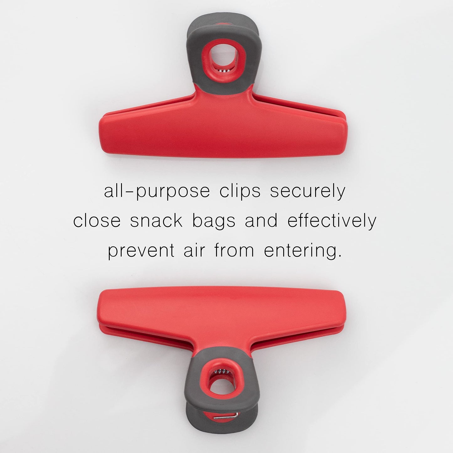 COOK WITH COLOR Wide Heavy Duty Chip Clips - Large Bag Clips for Food Storage with Air Tight Seal Grip, Pack of 8, Red