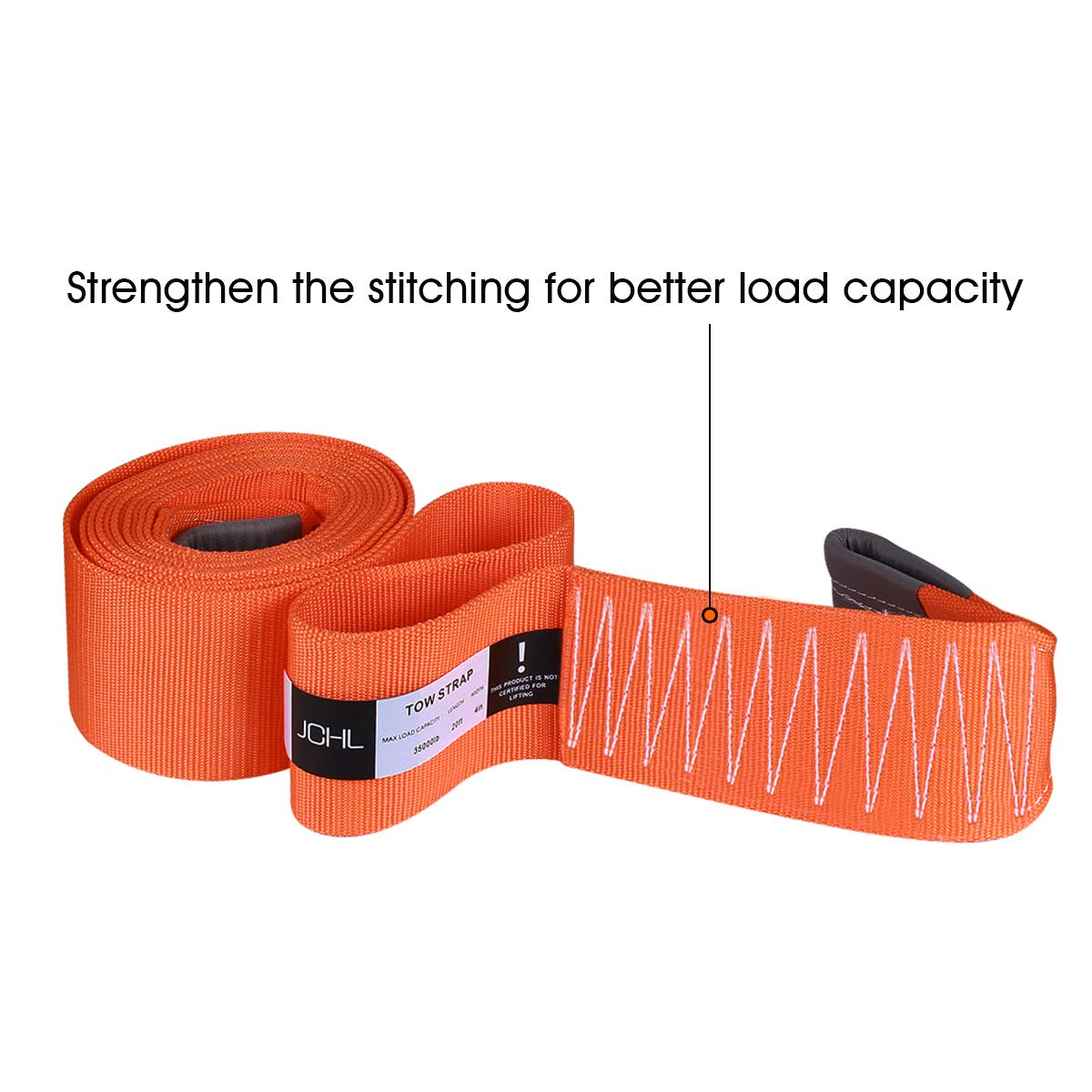 Tow Strap with Hooks 2in X20Ft Recovery Strap 10,000LB Break Strengthened Towing Rope for Towing Vehicles in Roadside Emergency