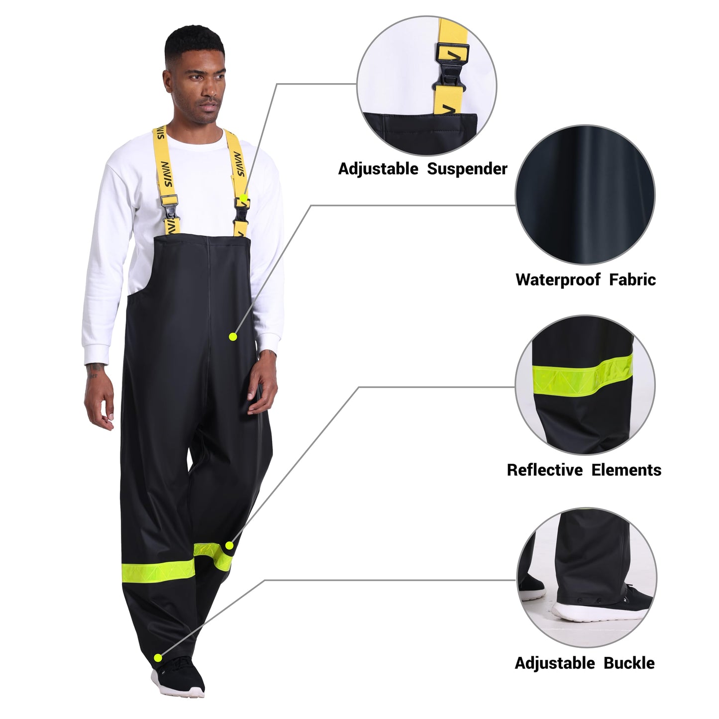 Men's Workwear PRO Rain Suit - Waterproof Jacket and Bib Pants 3-piece Set for Ultimate Safety and Comfort