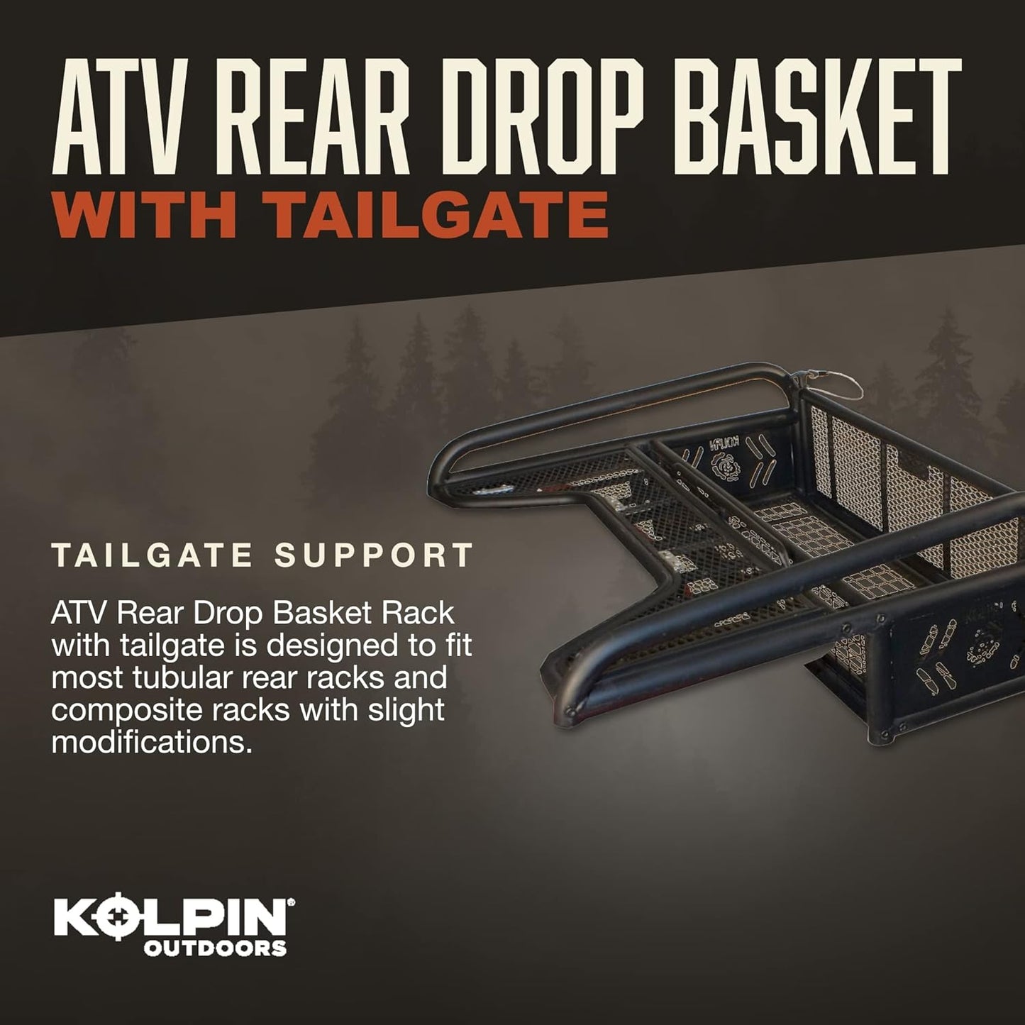 Kolpin ATV Rear Drop Basket Rack Collapsible Tailgate Universal - 53300, Black