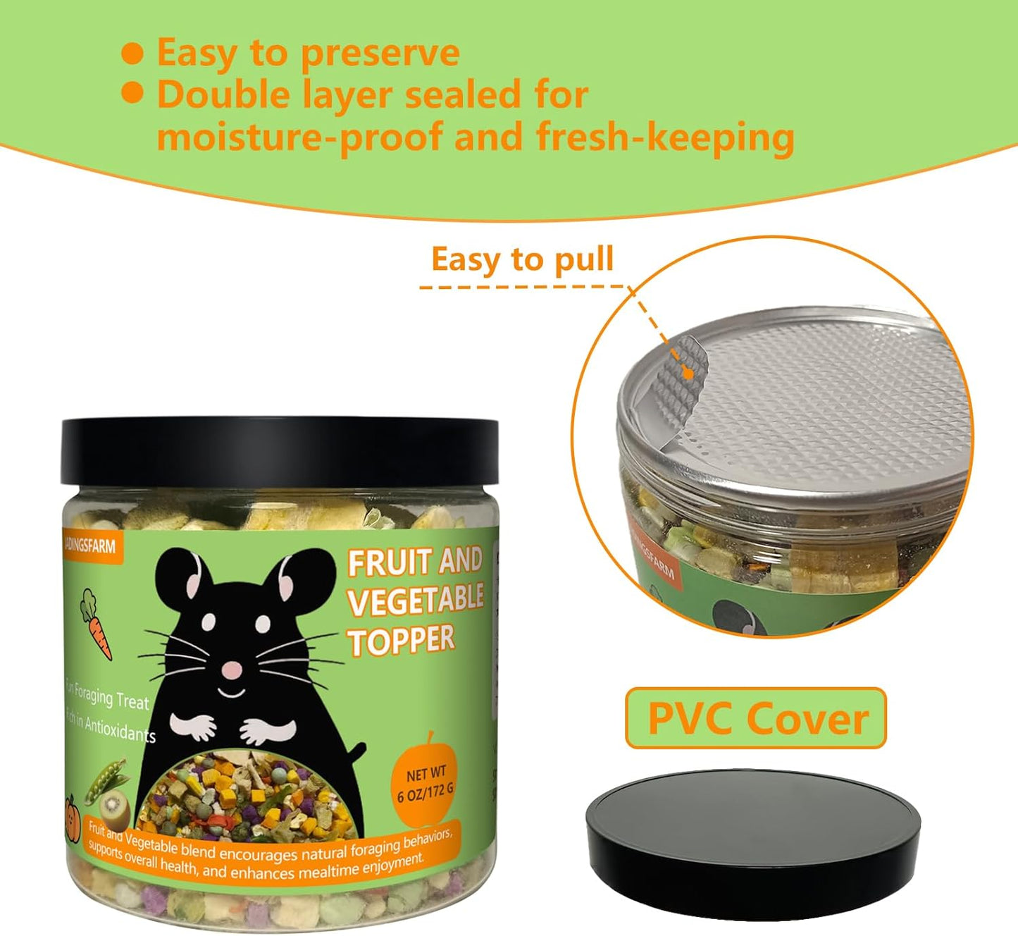 Natural Fruit & Veggie Mix - 6oz Freeze-Dried Treats for Hamsters, Guinea Pigs, Chinchillas - Supports Healthy Digestion and Teeth,Daily Snack