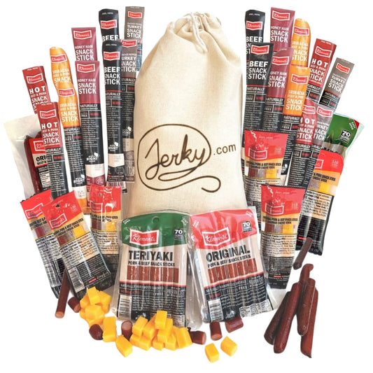 Jerky Gift Basket for Men - 26pc Jerky Variety Pack of Beef, Pork, Turkey, & Ham Snack Sticks - High Protein Healthy Snack - Unique Gift for Men