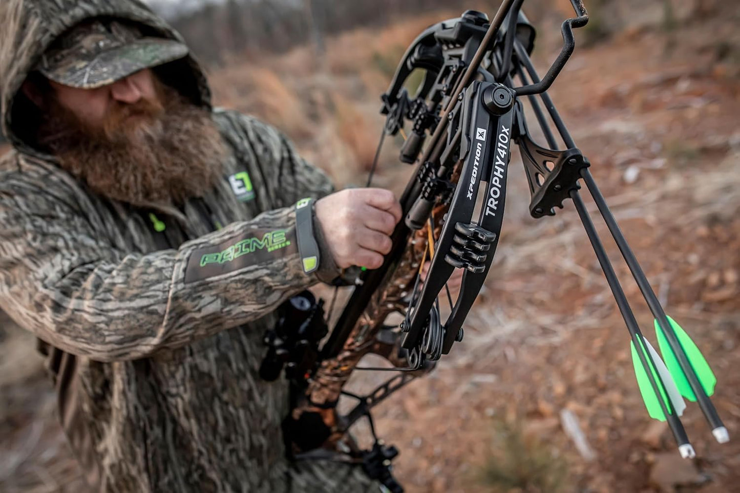 Xpedition Archery Trophy 410X Crossbow with Crank Cocking Device, Compound Crossbow Package, Illuminated 4X32 Scope, 6 20" Bolts, 410 Feet Per Second