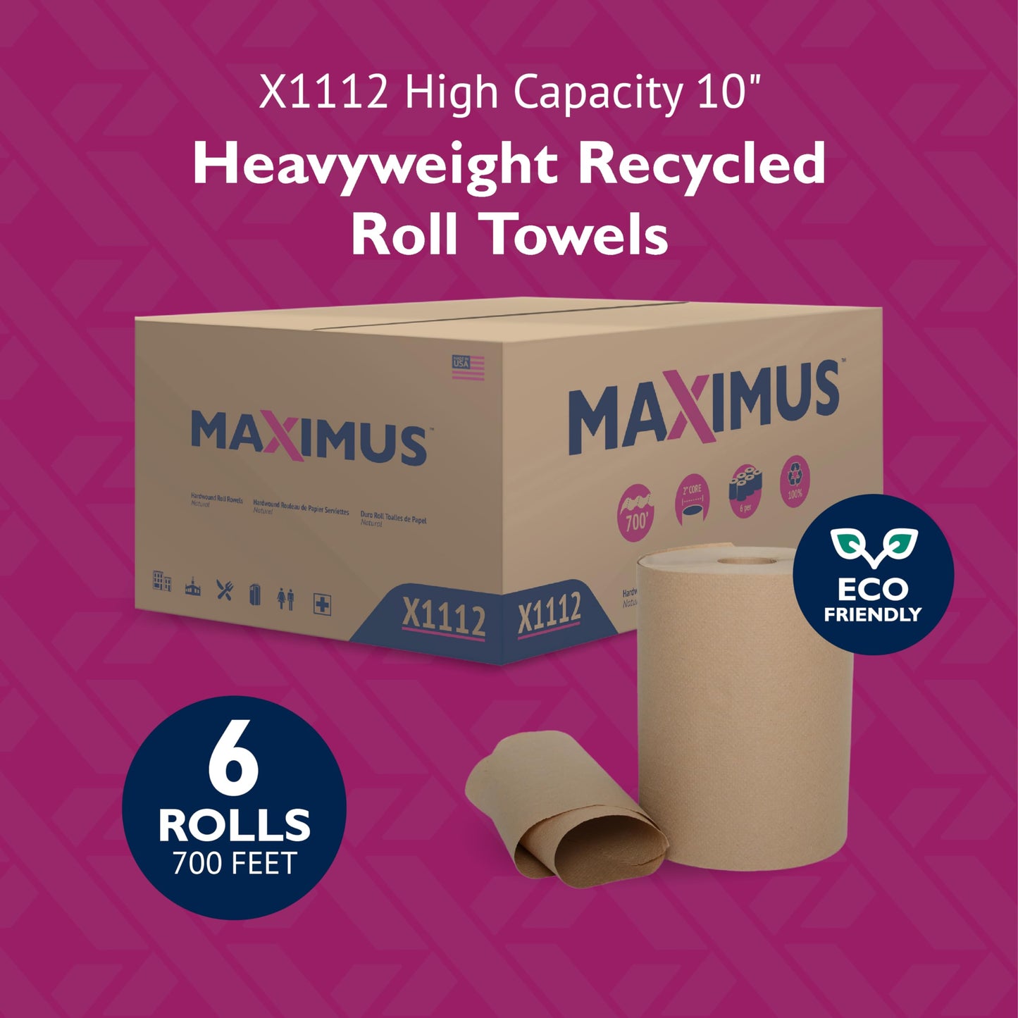 Maximus X0907 Recycled Paper Towels with Superior Absorbency, 10" Commercial Paper Towels Rolls Suitable for Office, Restaurant, and Healthcare Facilities, 6 Rolls Per Case