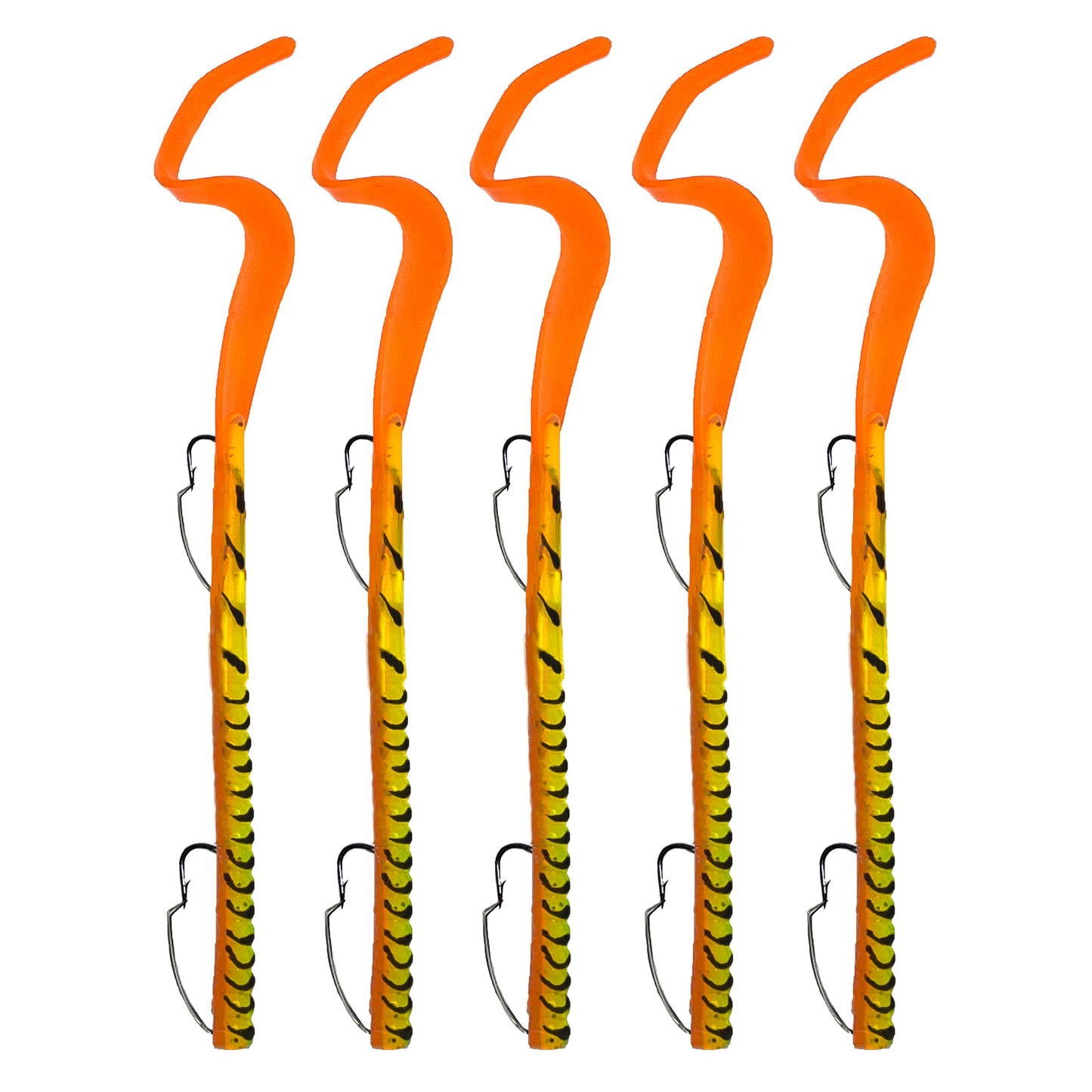 Delong Lures Fishing Lures Bass Set, 10" Pre-Rigged Weedless Swim Bait, Twister Tail Bass Fishing Lures, Extra Durable Soft Plastic Baits for Freshwater - 5 pcs Bass Baits and Lures Pack, Made in USA