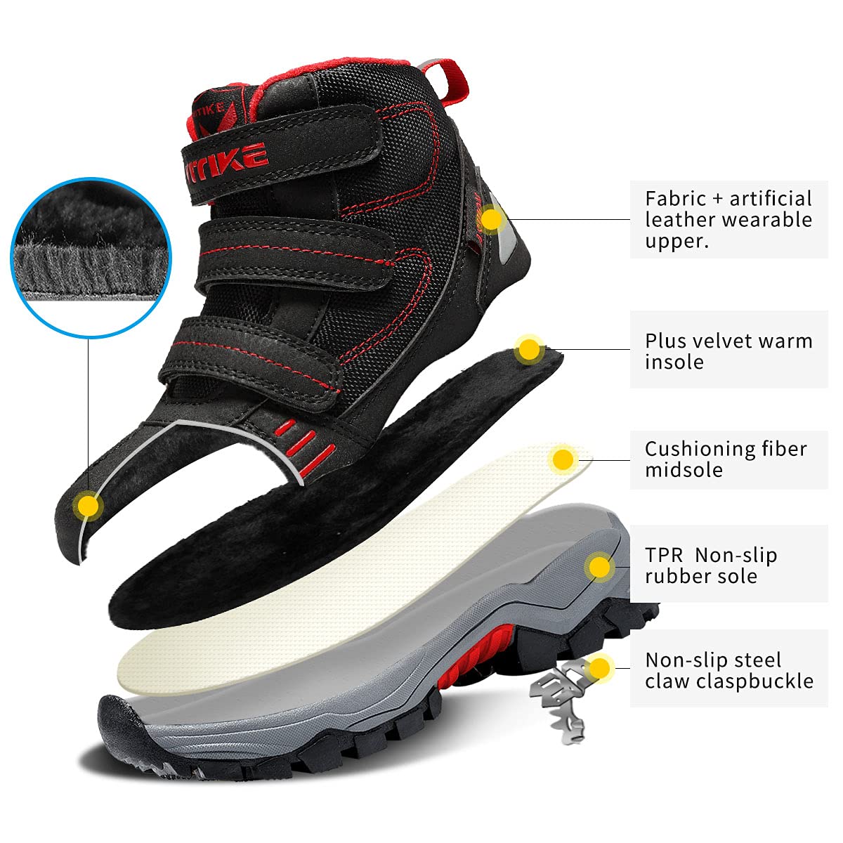 Littleplum Boys Snow Boots Winter Waterproof Antiskid Boots Hiking Outdoor Shoes Booties for Unisex Kids (Little Kid/Big Kid)