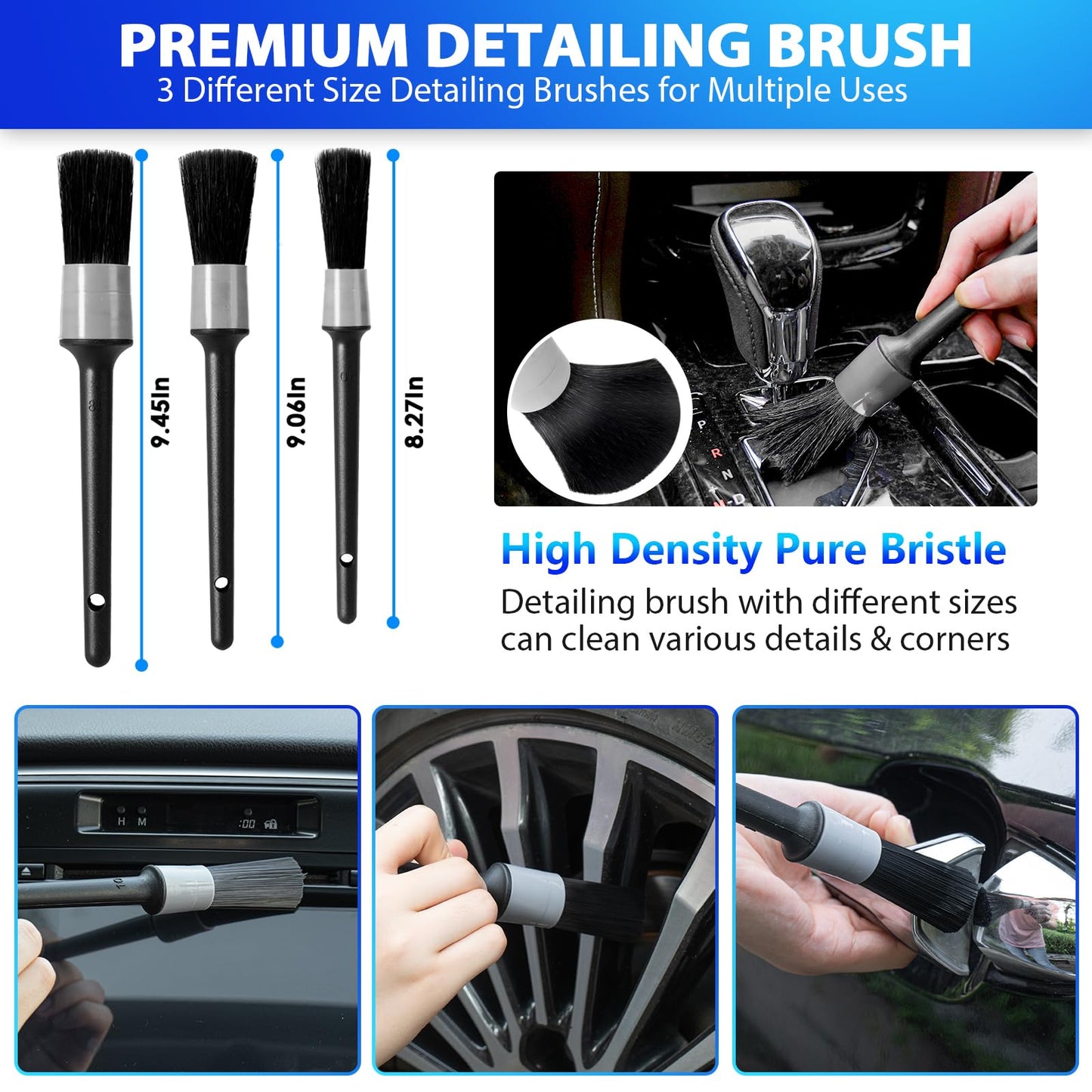 THINKWORK Car Cleaning Kit, Car Vacuum Kit, Gray Car Interior Detailing Kit with 8000PA High Power Vacuum, Including 7Pcs Detailing Brush Set and Bag
