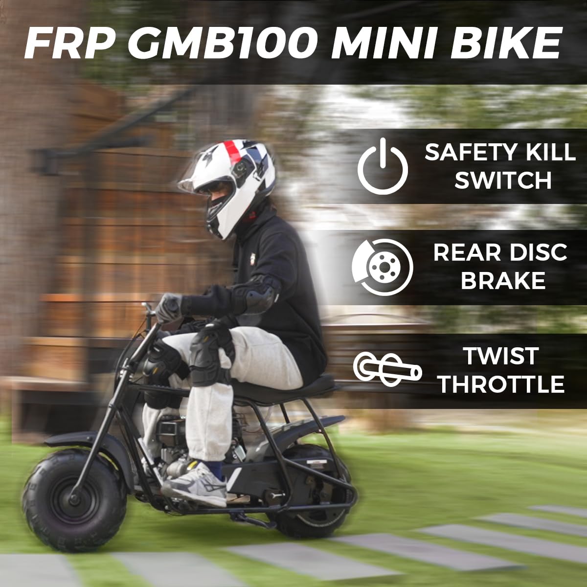 FRP Mini Dirt Bike GMB100 Max, 99CC Gas Powered Mini Bike 4-Stroke,Mini Bikes for Kids/Adult, W/LED Headlight, Goggles, Gloves and Neck Gaiter,Up to 28 Mph, Weight Support Up to 220 LBS (BLACK)