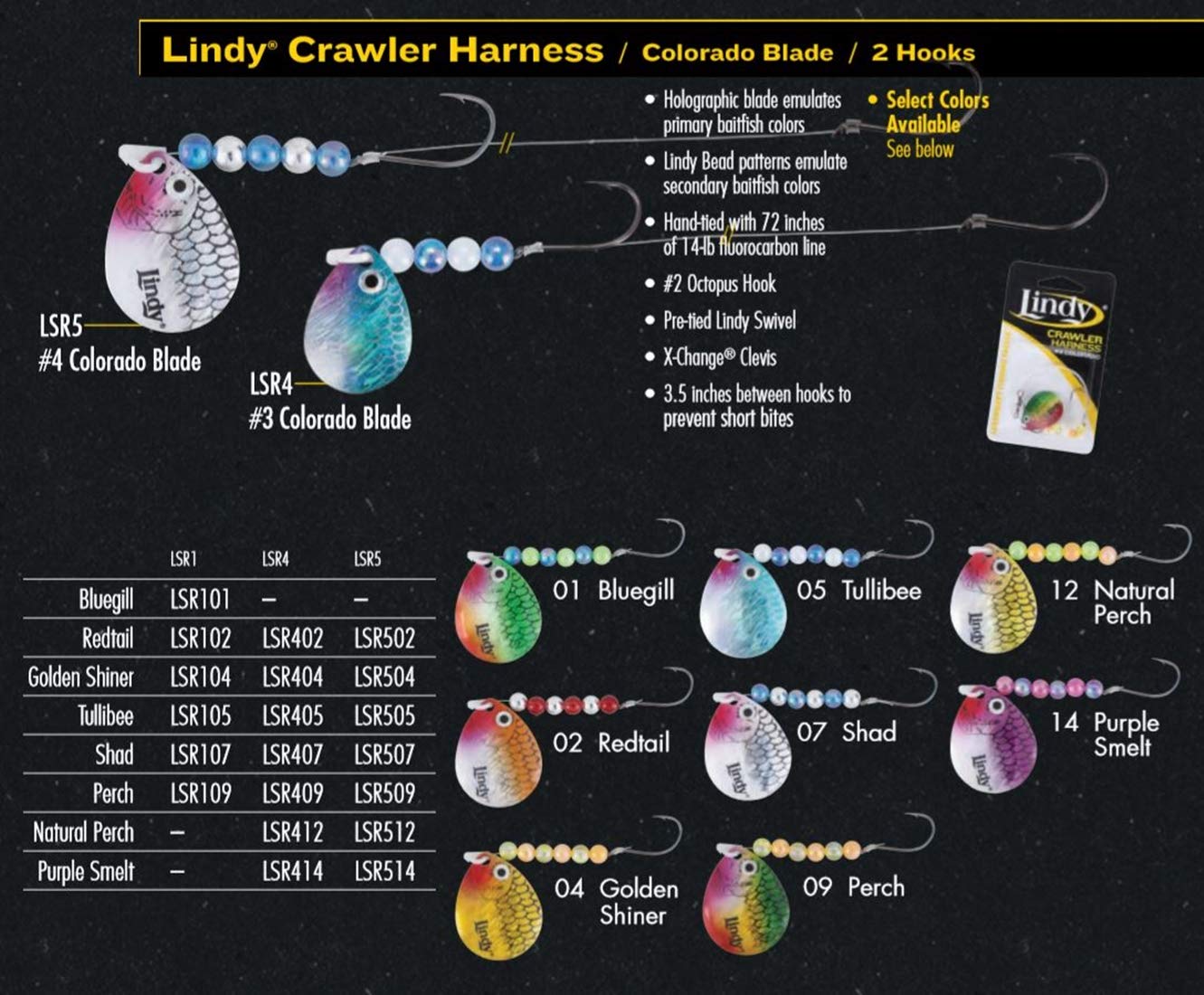 Lindy Colorado Blade Crawler Harness Spinner Fishing Lure with Holographic Blades and Hand-Selected Bead Patterns