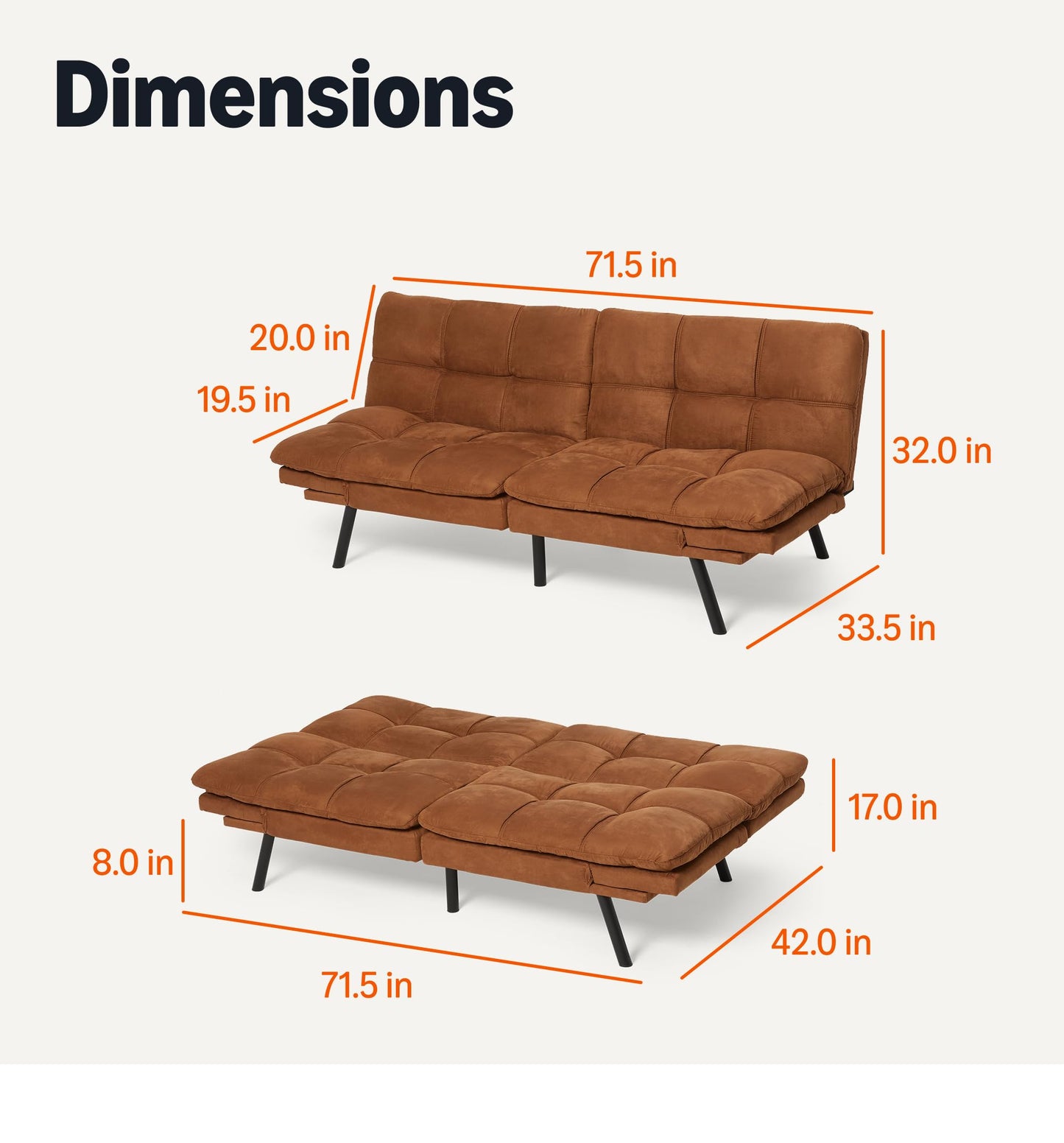 Amazon Basics Convertible Loveseat Sofa Bed with Memory Foam, Adjustable Positions, Linen Fabric, Modern Sleeper for Small Living Room, Office, Apartment, Brown