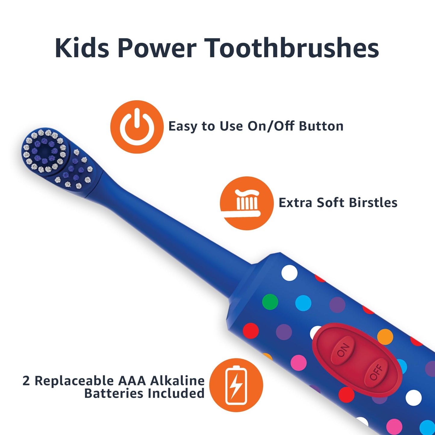 Amazon Basics Kids Electric Toothbrush, Battery Powered, Soft Bristles, Oscillating Brush Head, Ages 4+, 2 Count, 1-Pack (Previously Solimo)