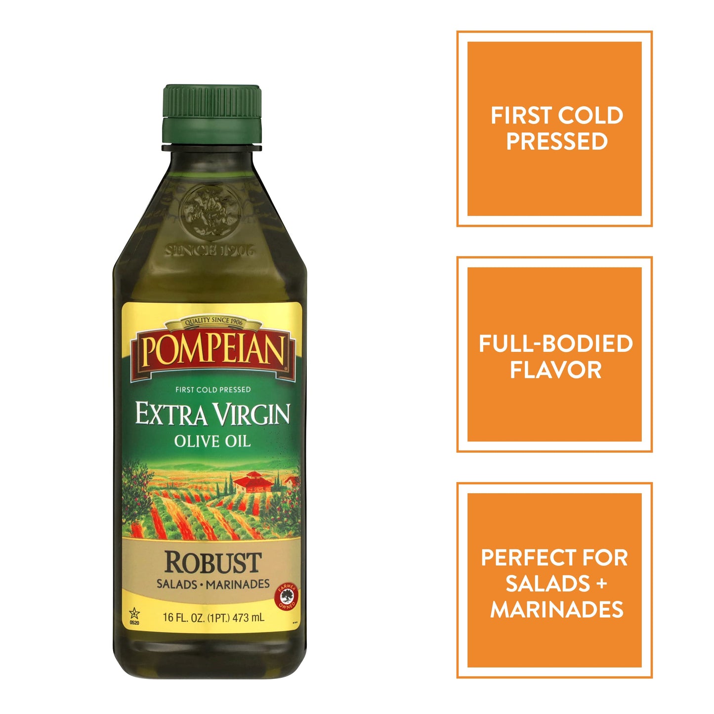 Pompeian Robust Extra Virgin Olive Oil, Contains Polyphenols, First Cold Pressed, 68 Fl Oz