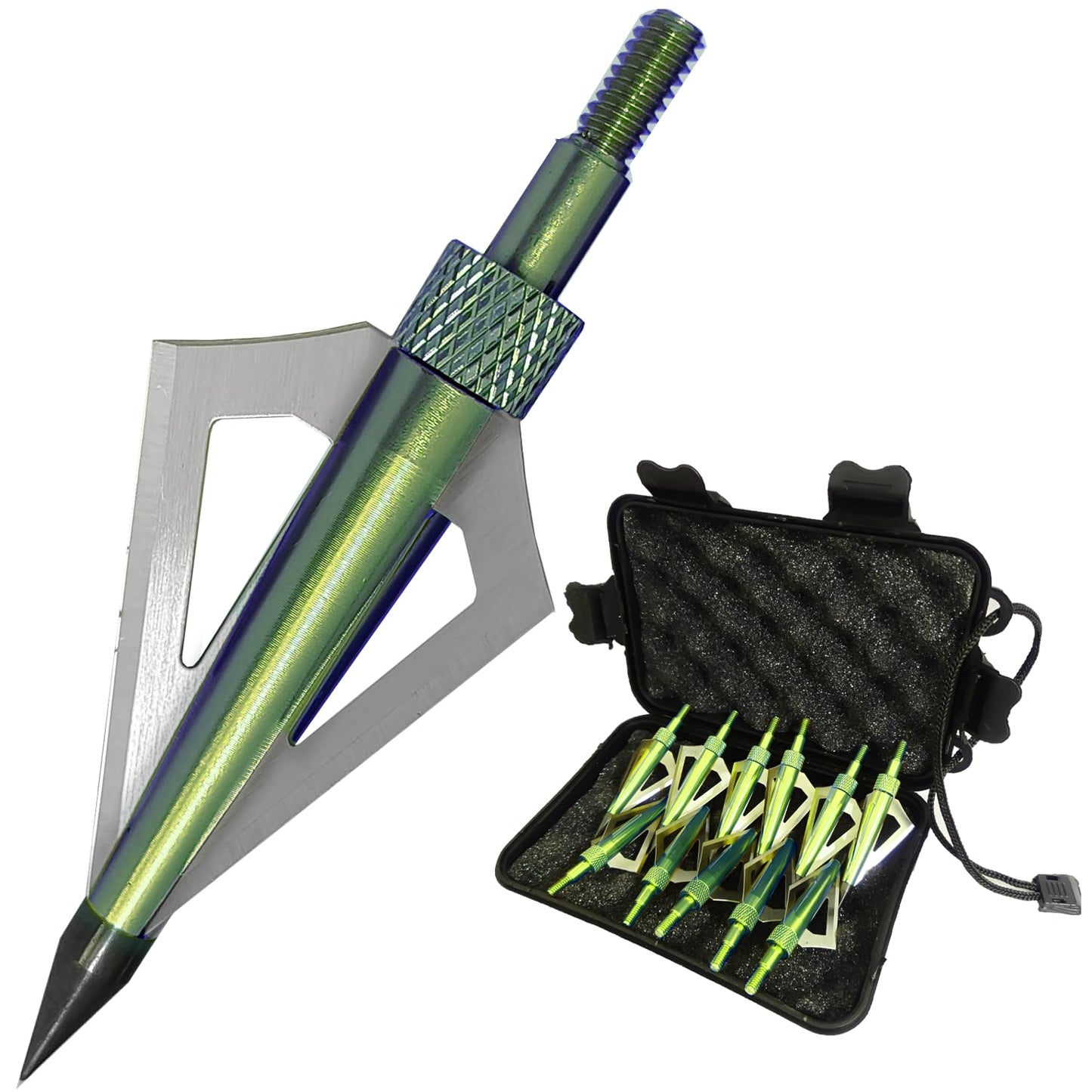 12pcs Archery Broadheads 3 Fixed Steel Blade 125 Grain Hunting Arrowheads Fit for Compound Bow and Crossbow with One Black Plastic Portable Broadheads Case