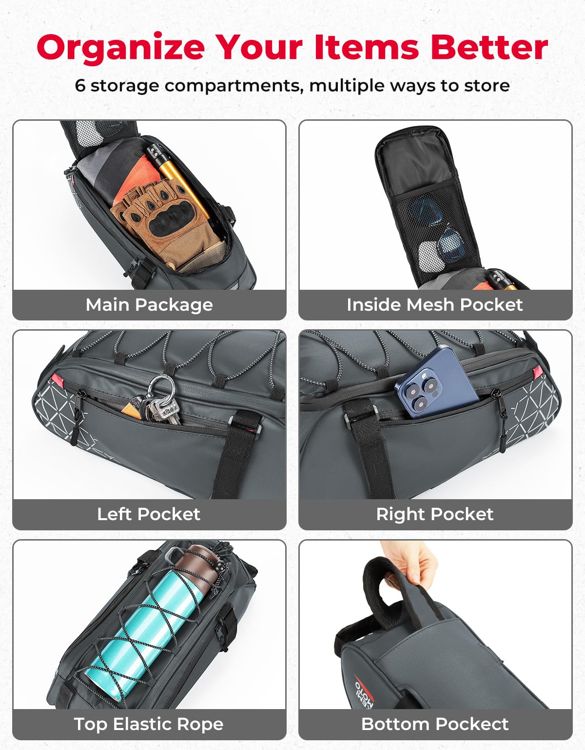 KEMIMOTO Rear Bike Rack Bag - 8L PVC Water Resistant Ebike Bags for Bicycle Rear Rack, Bicycle Trunk Pannier for Commuter Travel Shopping and Cycling (Black)