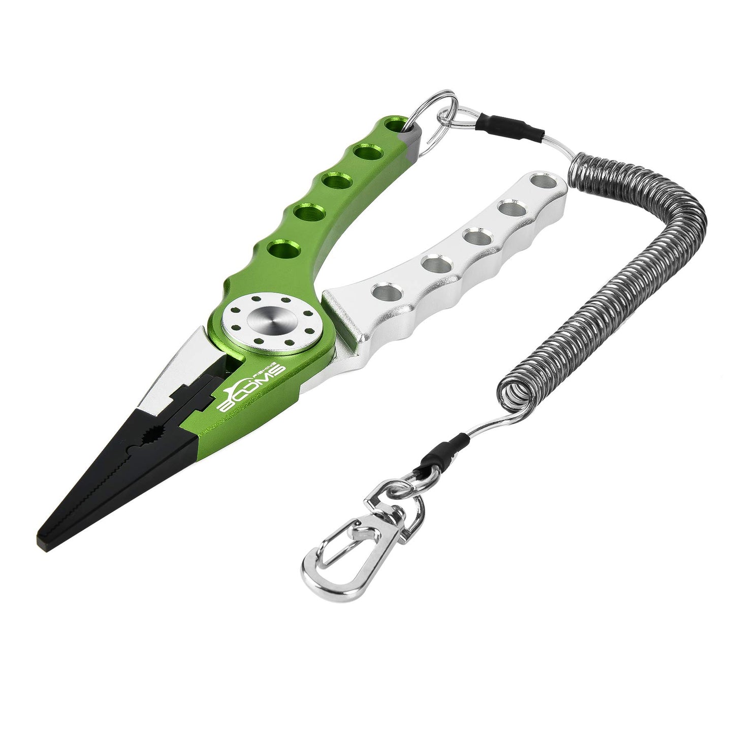 Booms Fishing X1 Aluminum Fishing Pliers Saltwater, Surf Fishing Tackle Kit, Fishing Multitool Hook Remover Braided Fishing Line Cutting and Split Ring with Coiled Lanyard and Sheath